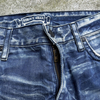 ROBIN'S JEANS STUDDED FLAP DISTRESSED WASHED DENIM JEANS