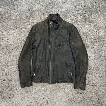 Aged Leather Double Zip Asymmetric Racer Custom Jacket