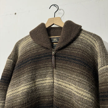 1990s RRL RALPH LAUREN HAND KNIT WOOL COWICHAN FULL ZIP SWEATER