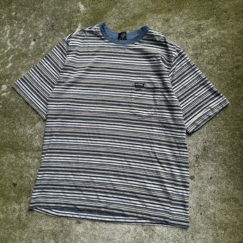 1990s Y2K NO FEAR STRIPED SKATER POCKET TEE SHIRT