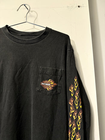 1990s HARLEY FADED MINI FLAME LOGO LONGSLEEVE TEE