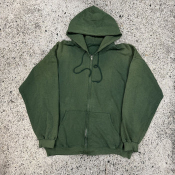 1990s OVERSIZED SUN FADED THRASHED GREEN MADE IN USA ZIP UP HOODIE