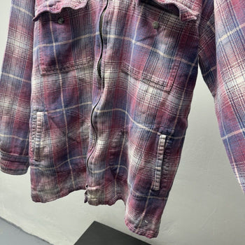 1990s Faded Distressed Plaid Grunge Zip Flannel Shirt