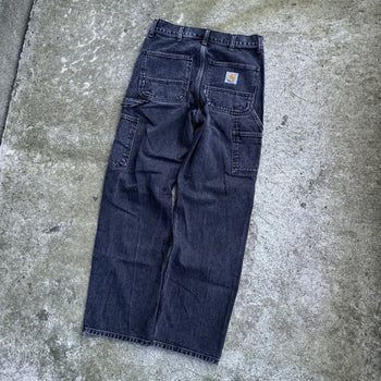 CARHARTT WIP FADED BLACK DENIM CARPENTER PANTS