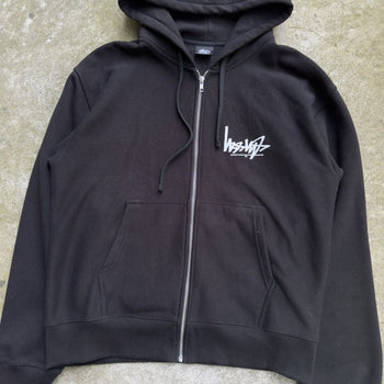 STUSSY FLIPPED LOGO ZIP UP HOODIE BLACK