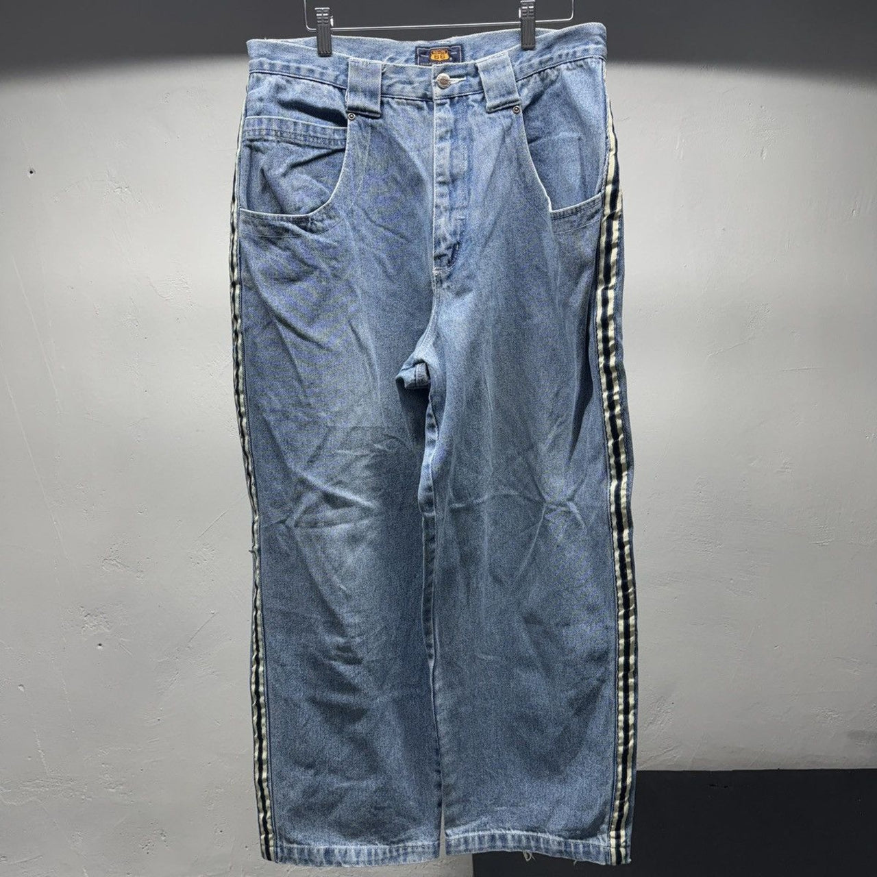 1990s Y2K Baggy Wide Leg Striped Denim Jeans