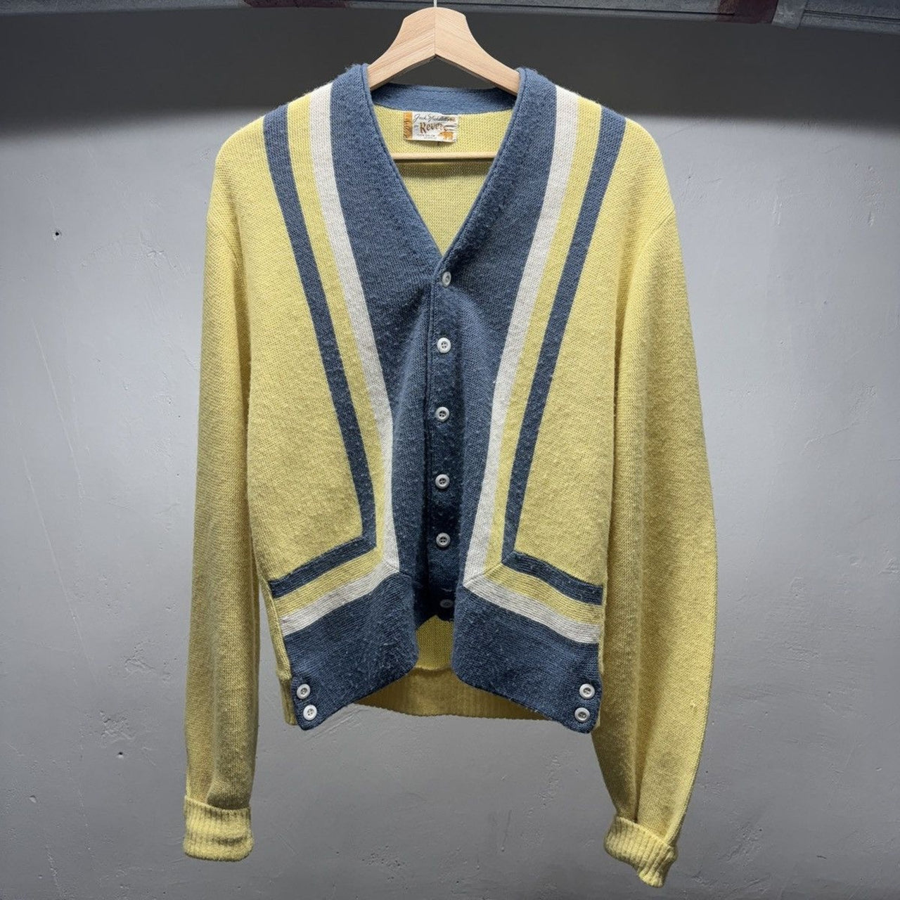 1970s Faded Orlon Acrylic Vertical Striped Cardigan Sweater