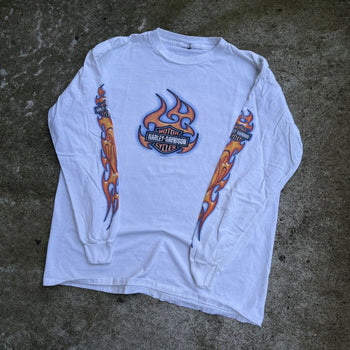 2000S HARLEY DAVIDSON FADED THRASHED FLAME LOGO LONGSLEEVE TEE