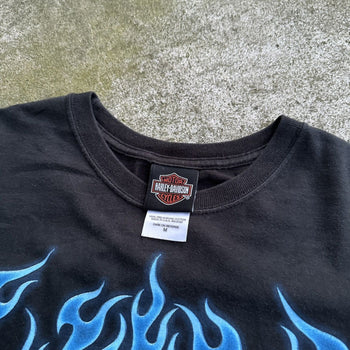 2000s HARLEY DAVIDSON BLUE SKULL FLAME LONGSLEEVE TEE VIRGINIA BEACH