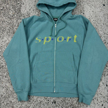 STUSSY SPORT BLUE DOT LOGO ZIP UP HOODIE