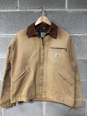 1990S CARHARTT BLANKET LINED DETROIT JACKET TAN LIGHTY THRASHED FADED