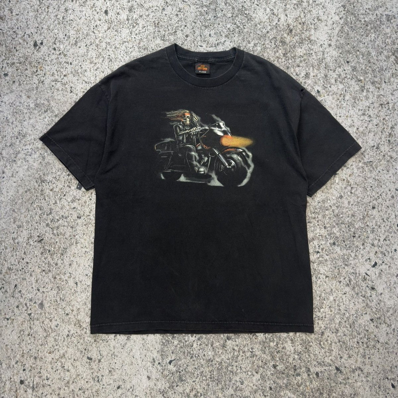 2000s Hot Leather Skeleton Biker Tee