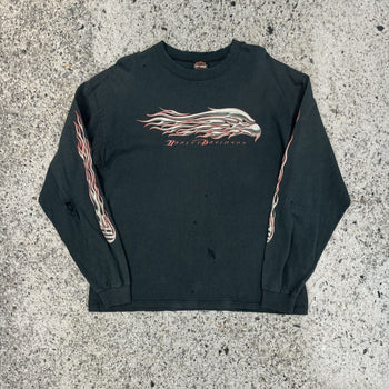 2000s Harley Davidson Thrashed Faded Eagle Flame Longsleeve