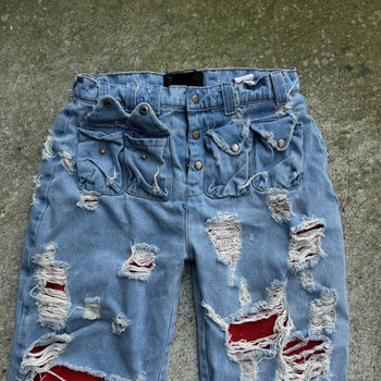 DASYORI DIRTY PUNK THRASHED DOUBLE LAYER BAGGY DENIM JEANS