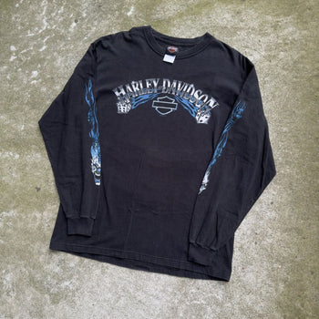 2000S HARLEY DAVIDSON DICE CLOWN BLUE FLAME LONGSLEEVE TEE