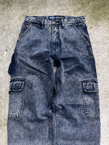 2000s MULTI CARGO POCKET STONE WASHED WIDE LEG DENIM JEANS