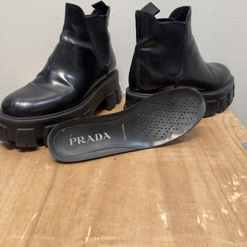 Prada Monolith Brushed Leather Lug Platform Chelsea Boots