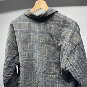 1990s Faded Distressed Quilted Plaid Grunge Flannel Shirt Jacket