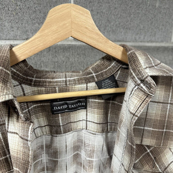 1990s Faded Brown Plaid Grunge Flannel Shirt