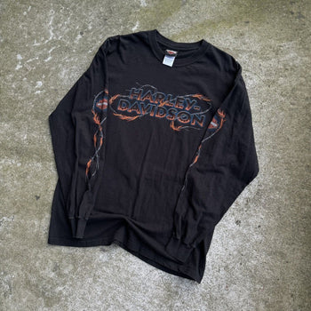 2000S HARLEY DAVIDSON ALCATRAZ WIRE FLAME LOGO LONGSLEEVE TEE