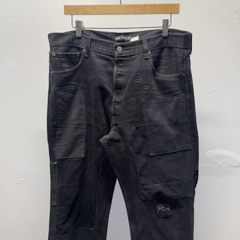 Vintage 2000s Levi's 501 Denim Cowboy Black Patchwork Reworked Jeans
