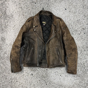 1990S AGED FADED LEATHER MOTORCYCLE JACKET