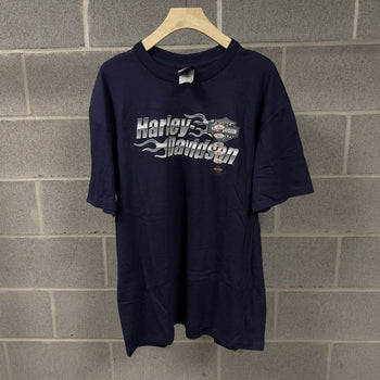 2000s Harley Davidson Navy Blue Flame Tee