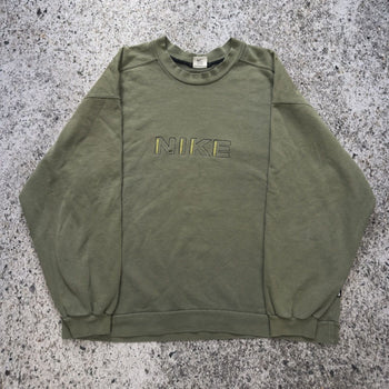 Sudadera Nike de cuello redondo extragrande con logotipo descolorido de los años 90