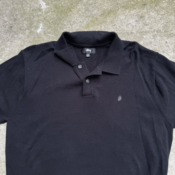 STUSSY CLASSIC BLACK POLO KNIT SWEATER