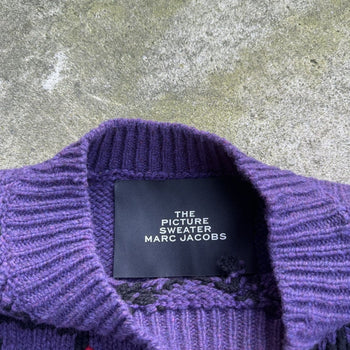 THE MARC JACOBS HEAVY KNIT SPIDER PICTURE SWEATER PURPLE