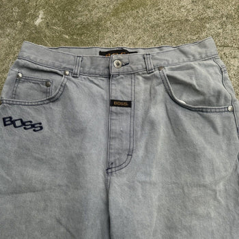 1990S/2000S Y2K BOSS BAGGY FADED THRASHED DENIM JEAN SHORTS