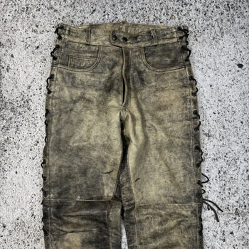 1990S RICHA AGED FADED BIKER LEATHER LACE PANTS