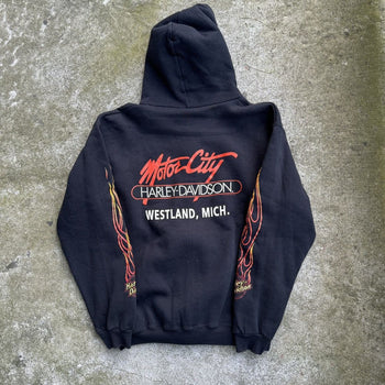 1990s HARLEY DAVIDSON MOTOR CITY FLAME ZIP UP HOODIE