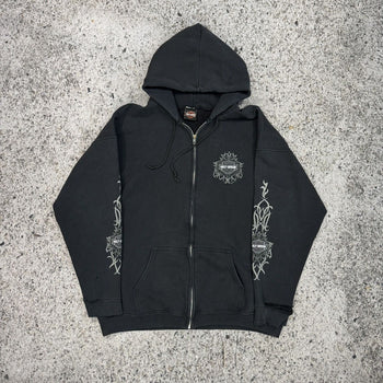 2000s Harley Davidson Faded Metal Tribal Flame Zip Up Hoodie