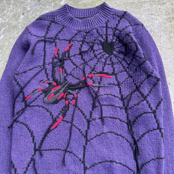 THE MARC JACOBS HEAVY KNIT SPIDER PICTURE SWEATER PURPLE