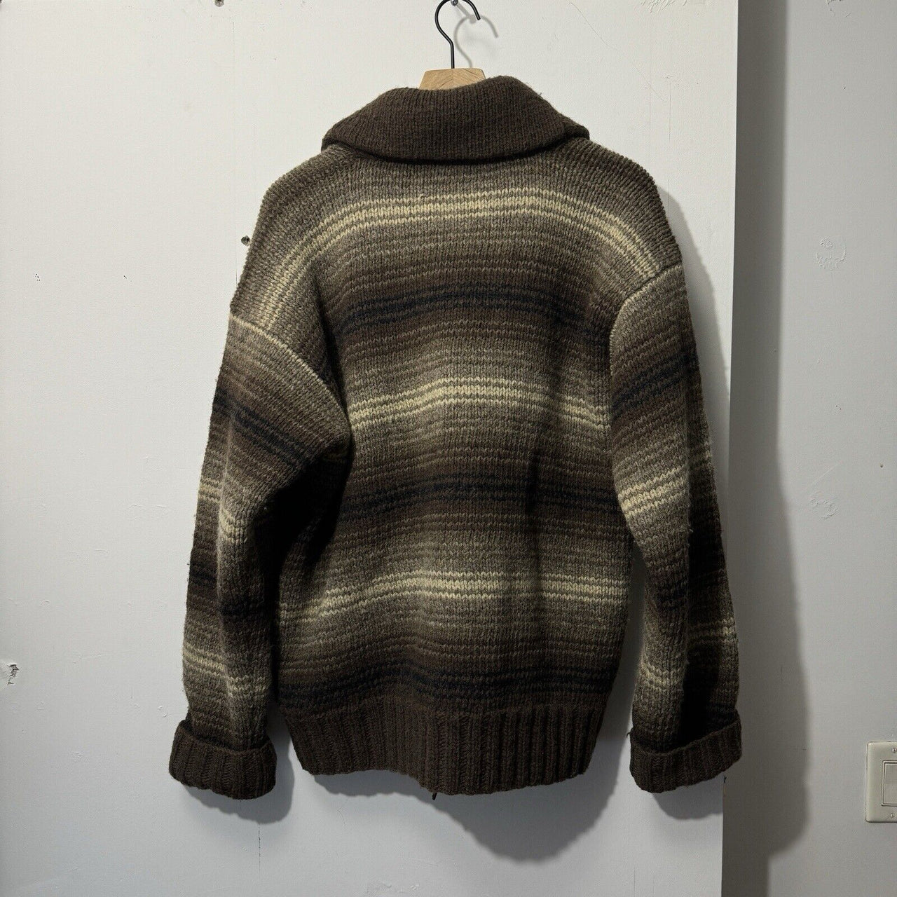 1990s RRL RALPH LAUREN HAND KNIT WOOL COWICHAN FULL ZIP SWEATER