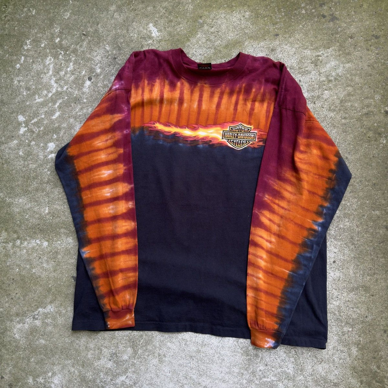 2000S HARLEY DAVIDSON FLAME LOGO TIE DYE LONGSLEEVE TEE