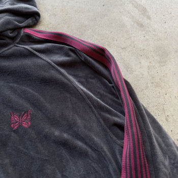 NEEDLES CHARCOAL GREY EMBROIDERED VELOUR TRACK HOODIE