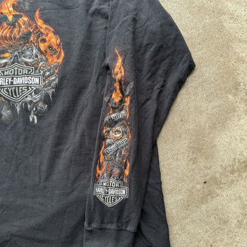 2010S HARLEY DAVIDSON FLAME SKULL LONGSLEEVE TEE