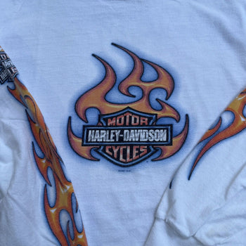 2000S HARLEY DAVIDSON FADED THRASHED FLAME LOGO LONGSLEEVE TEE