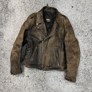 1990S AGED FADED LEATHER MOTORCYCLE JACKET