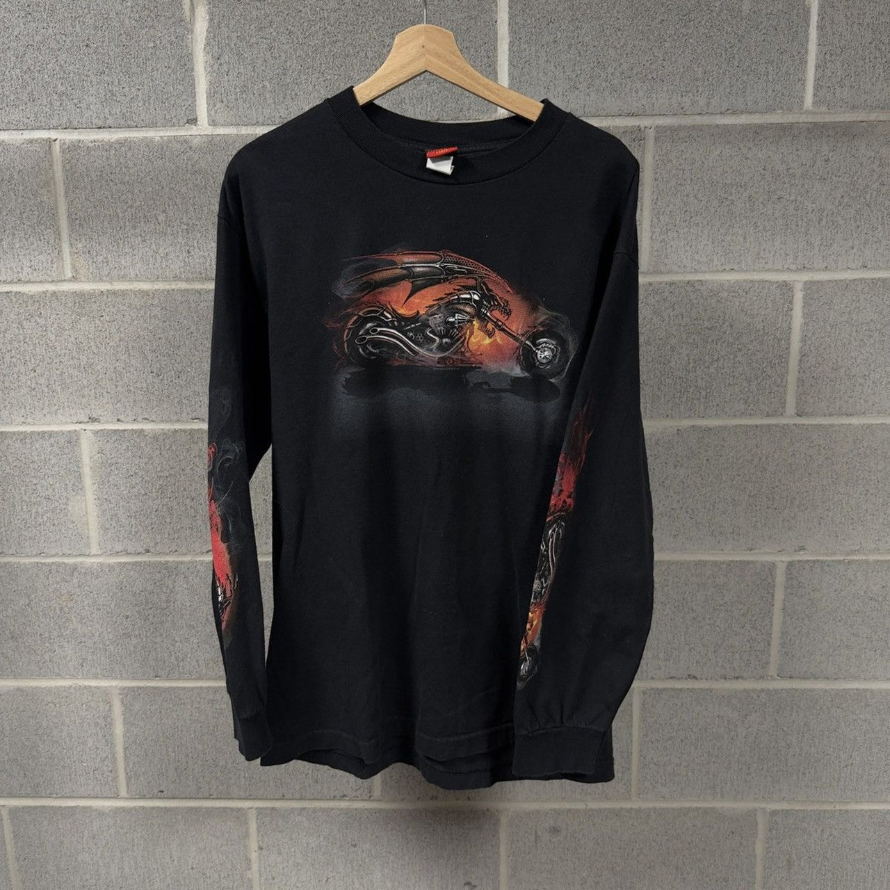 2000s Skull Dragon Flame Biker Longsleeve Tee