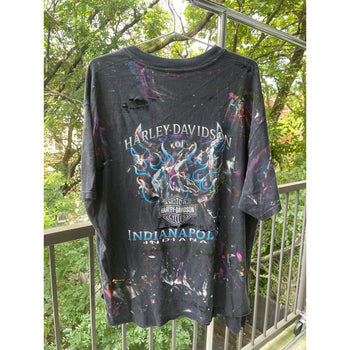 1990s HARLEY DAVIDSON THRASHED PAINTED LOGO FLAME TEE