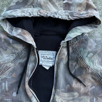 1990S WALLS THRASHED THERMAL LINED CAMO HOODED ZIP UP