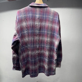 1990s Faded Distressed Plaid Grunge Zip Flannel Shirt