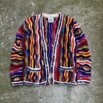 1980S / 1990S CUGGI COOGI MULTI COLOR KNIT CARDIGAN SWEATER