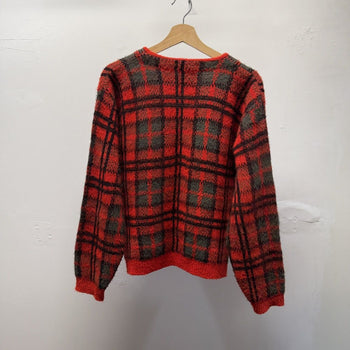Vintage 1960s Red Plaid Acrylic Cardigan Sweater