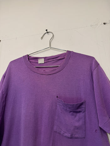 1980S THRASHED BLANK PURPLE POCKET TEE