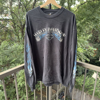 2000s Harley Davidson Faded Blue Clown Flame Longsleeve Tee