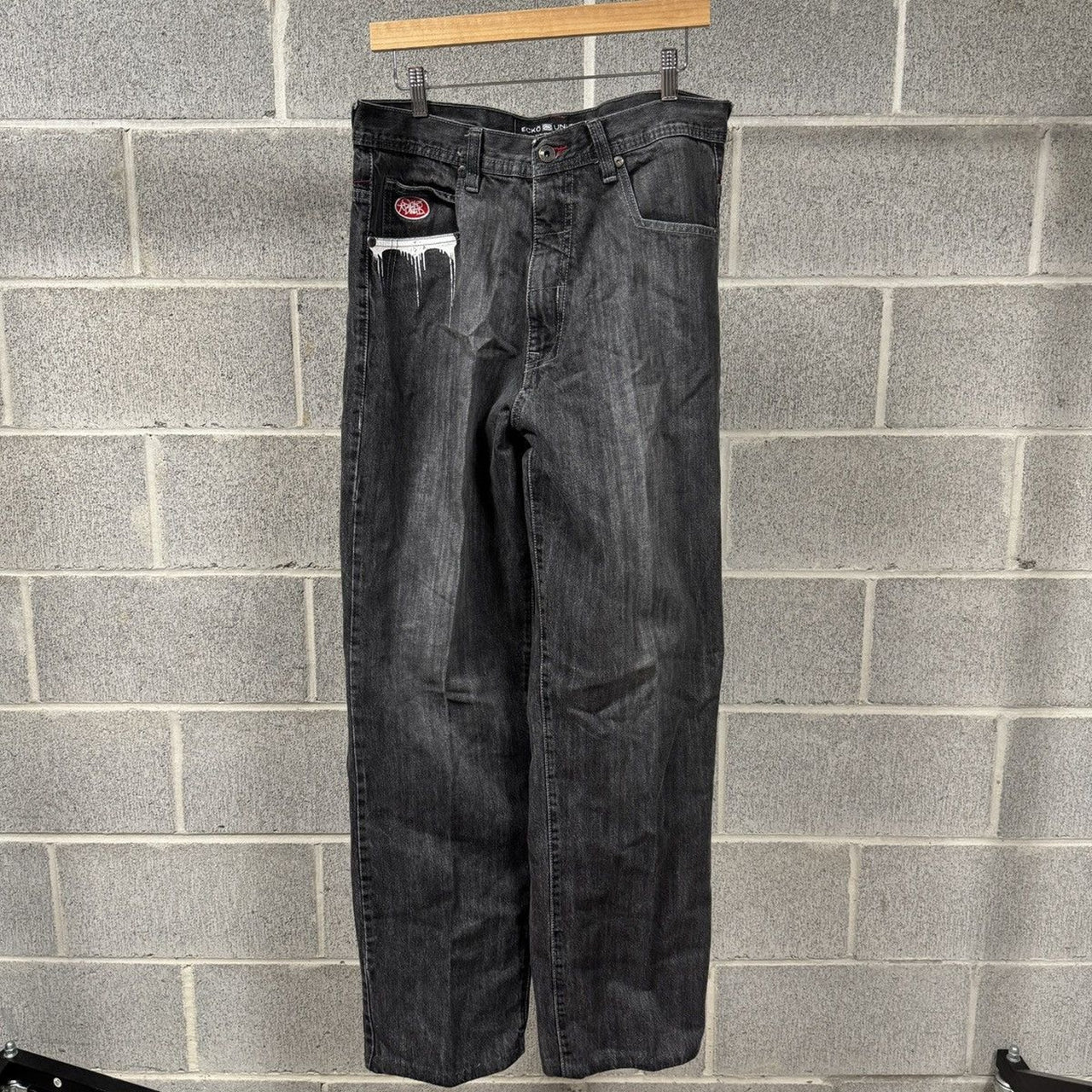 2000s Y2K Faded Ecko Baggy Embroidered Denim Skater Jeans